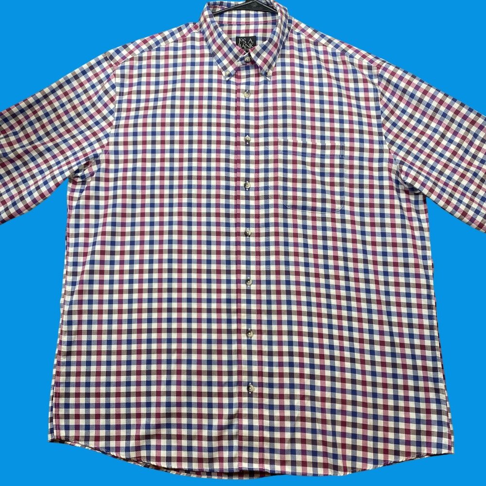 Jos. A. Bank Travelers Collection Button-Down Shirt Tailored Fit Checkered SZ XL